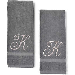 Juvale Monogrammed Hand Towel, Embroidered Letter K (Grey, 16 x 30 in, Set of 2)