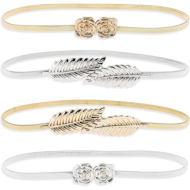 Juvale Women's Fancy Skinny Stretch Fashion Dress Belts, Silver and Gold (4 Pack). View a larger version of this product image.