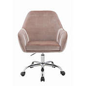 HomeRoots Office Stylish Mauve Rose Velvet Office Desk Chair on Wheels - 319075
