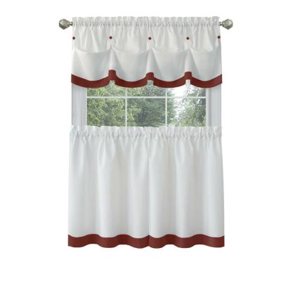 4-Pc Striped Solid Modern Curtain Set Turquoise Brown Beige Valance Liner Drape 