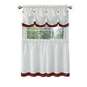 Kate Aurora Country Living Farmhouse 3 Pc Solid Cafe Kitchen Curtain Tier & Tucked Valance Set - 56in W x 36in L, Red