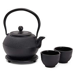 Juvale Cast Iron Teapot, Japanese Tetsubin Kettle Set with 2 Cups, Tea Infuser (1200 ml, Black)