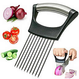 Smilegive Food Slice Assistant - Stainless Steel Onion Holder Slicer Tomato Cutter NonSlip