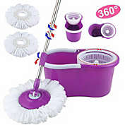 Stock Preferred 360° Microfiber Spinning Floor Mop Bucket with 2 Heads in Purple