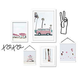 (Set of 7) White Framed Multimedia Gallery Wall Art Set - Pink Rides and Seaside Vibes - Americanflat