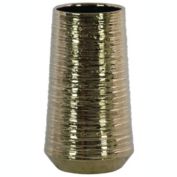 Urban Trends Collection Ceramic Round Vase with Combed Design Body LG Electroplated Finish Gold