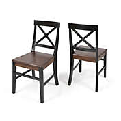 Contemporary Home Living Set of 2 Black and Walnut Brown Solid Farmhouse Style Dining Chairs 35.5"