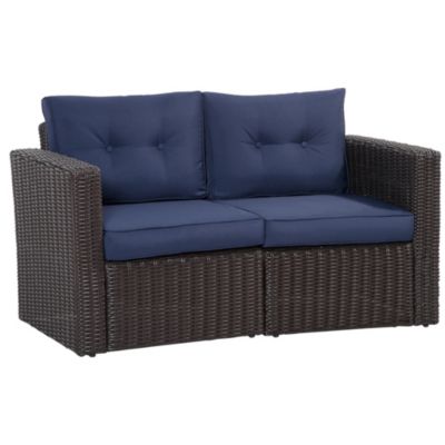 Outsunny 2 Pieces Patio Wicker Corner Sofa Set, Outdoor Freely Combination PE Rattan Furniture, W/ Curved Armrests & Padded Cushion for Balcony, Garden, Lawn