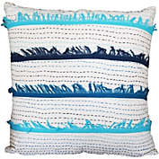 ThymeHome 18 x 18 Hand Embroidered Cotton Accent Pillow Cover, White and Blue- Saltoro Sherpi