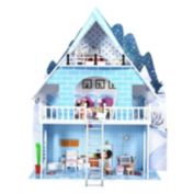 Slickblue Wooden Dollhouse 3-Story Pretend Playset with Furniture and Doll Gift for Age 3+ Year