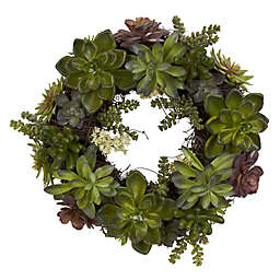 Nearly Natural 4798 Artificial Succulent Wreath, 15-inch diameter, Green,20x20x20