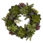Nearly Natural Green Succulent and Magnolia Spring Floral Wreath, 20-Inch