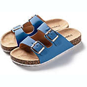 ROXONI Girls Comfort Sandals Double Buckle Adjustable Slip on Summer Slides Soft Footbed EVA Flat Slides Footbed Suede with Arch Support Non-Slip