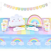 Blue Panda 99 Pieces Rainbow Party Supplies, Pastel Dinnerware, Tablecloth, Happy Birthday Banner Decoration (Serves 24)