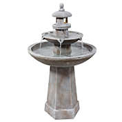 Sunnydaze 40"H Electric Polyresin 2-Tiered Pagoda Outdoor Water Fountain with LED Light