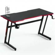 Costway 47.5 Inch Z-Shaped Computer Gaming Desk with Handle Rack-Red