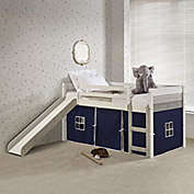 Donco Twin Panel Low Loft Bed With Slide In Two-Tone Grey/White Finish & Blue Tent Kit - GREY/WHITE FINISH & BLUE