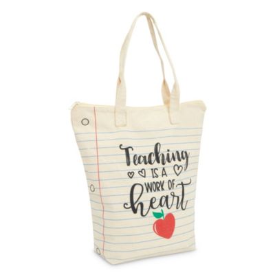 Sparkle and Bash Canvas Tote Bag for Teacher Appreciation Gifts, Teaching is a Work of Heart (14.5 x 15 x 5 In)