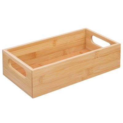 mDesign Bamboo Kitchen Fridge & Drawer Organizer Tray - Natural Wood