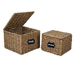 Madeterra Square Nesting Wicker Storage Boxes with Lids and Metal Steel Frame (Set 2)