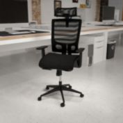 Emma + Oliver Ergonomic Black Mesh Office Chair-Synchro-Tilt, Pivot Headrest, Adjustable Arms