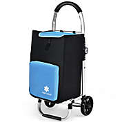 Costway-CA Folding Utility Shopping Trolley with Removable Bag-Blue