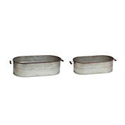 Melrose Set of 2 Metallic Gray Country Rustic Oval Containers 8"