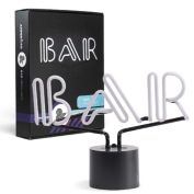 Amped & Co Bar Neon Table Light, Retro Typography Font, Real Neon, White, Large 9x13