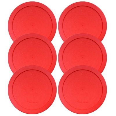 Wood Grip Lids for Pyrex and Anchor Round Glass Containers (4-Cups, Red-6 PACK)