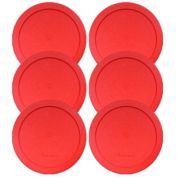 Wood Grip Lids for Pyrex and Anchor Round Glass Containers (4-Cups, Red-6 PACK)