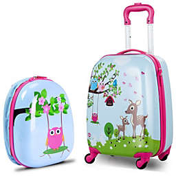 Costway-CA 2 Pieces ABS Kids Suitcase Backpack Luggage Set
