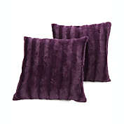 Cheer Collection Faux Fur Throw Pillows - Set of 2 Decorative Couch Pillows - 26" x 26" - Purple