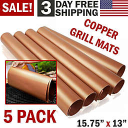 Smilegive 5pc Copper Grill Mats Baking Non Stick BBQ Mat Pad Bake Cooking Oven Sheet Liner XH