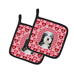 Caroline's Treasures Bearded Collie Hearts Love and Valentine's Day Portrait Pair of Pot Holders 7.5 x 7.5