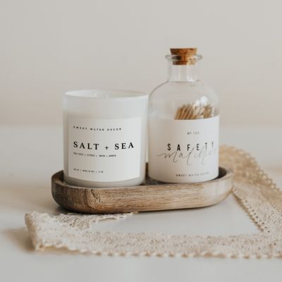 Sweet Water Decor Salt + Sea Soy Candle   White Jar Candle + Wood Lid