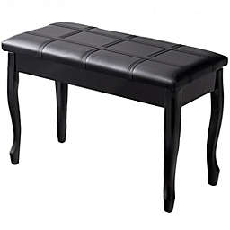Costway Solid Wood PU Leather Piano Bench with Storage-Black