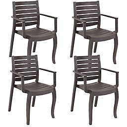 Sunnydaze Illias Plastic Outdoor Patio Arm Chair - Set of 4 - Brown