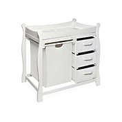Badger Basket Co. White Sleigh Style Changing Table with Hamper/3 Baskets