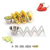 Taco Holder Stand with Salsa Cup - Chrome Finish - Premium 18/8 Stainless Steel - Holds 3