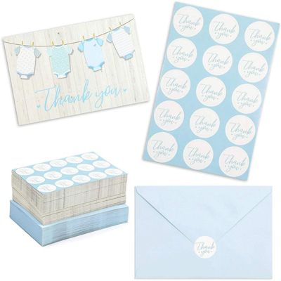 Pipilo Press Boy Baby Shower Thank You Cards with Envelopes and Stickers (6 x 4 In, 60 Pack)