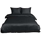 Alternate image 0 for PiccoCasa Solid Duvet Cover Set with 2 Pillow Shams, Soft Polyester Silky Satin Bedding 3-Piece Set, Solid Color Satiny Comforter Cover Set with Zipper Closure & Corner Ties Queen Black