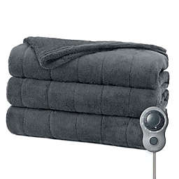 Sunbeam Twin Size Electric Luxurious Velvet Heated Blanket in Slate with Dial Control