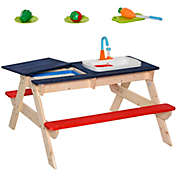 Outsunny Kids Picnic Table with Sandbox Kitchen Toys Faucet Water Pump 37&quot; L x 35&quot; W x 20&quot; H