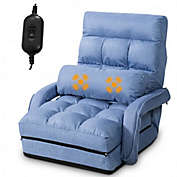 Costway-CA Folding Floor Massage Chair Lazy Sofa with Armrests Pillow-Blue