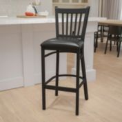 Flash Furniture HERCULES Series Black Vertical Back Metal Restaurant Barstool - Black Vinyl Seat
