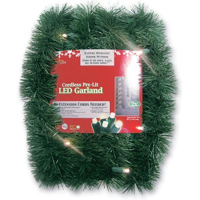 Brite Star 18&#39; Green Pre-Lit LED Battery Operated Sparkling Artificial Christmas Garland