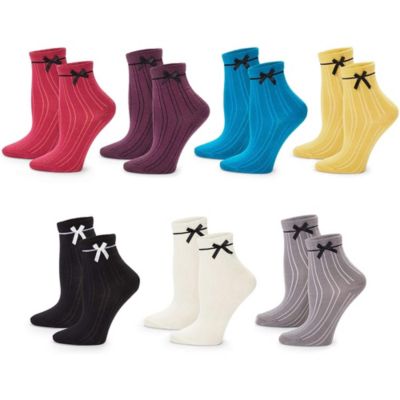 Zodaca Ankle Socks with Bows for Women, Fun Gift Set in 7 Colors (One Size, 7 Pairs)
