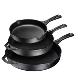 Bruntmor Enemeled Cast Iron 3 Piece Skillet Bundle 12 + 10 + 8 Set - Cast Iron Frying