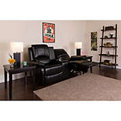 Emma + Oliver Black LeatherSoft Plush Back 2-Seat Reclining Theater Unit-Cup Holders