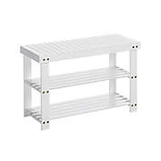 SONGMICS Bamboo Shoe Bench, Shoe Rack, Stable Shoe Organizer for Entryway, Living Room, Bedroom, Storage Shelf, Loads up to 264 lb, 27.6 x 11.2 x 17.7 Inches, White